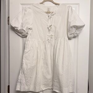 Joie White Puff Sleeves Midi Dress with Pockets